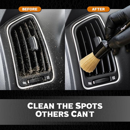 Premium Car Detailing Brush Set - Complete 6 Pack Kit - 2 Boar's Hair, 2 Ultra Soft, 2 Synthetic Bristles - Car Detail Brush for All Surfaces, Leather Seats, Air Vents, Wheels & Emblems, and More