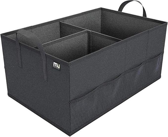 MIU COLOR Trunk Organizer for Car, Car Organizer, 8 Mesh Pockets Trunk Organizer for SUV, Non-Slip Bottom, Storage Organizer for Sedans, Van, Jeep, Grocery, 2 Compartments, Black 22"x13"x11"