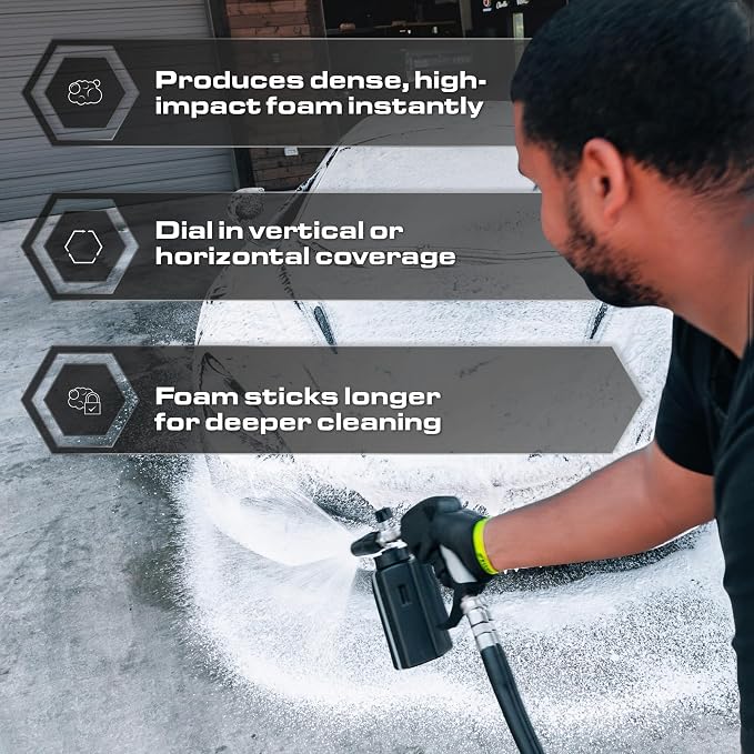 Blackline Foam Cannon for Pressure Washers (Wide Mouth), Durable Car Wash Foam Gun, Easy to Use & Adjust, Creates Thick Foam, 1L Bottle & Snow Foam Lance w/ 1/4" Quick Connect