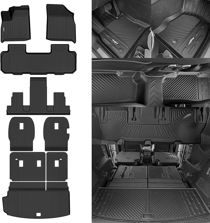 Floor Mats for 2018-2023 (Fit 2024 Traverse Limited) Chevrolet Traverse 7 Seats 2 Row Bucket Seat, Trunk Mat and Backrest Mat All Weather TPE Protector for Chevy Traverse Accessories