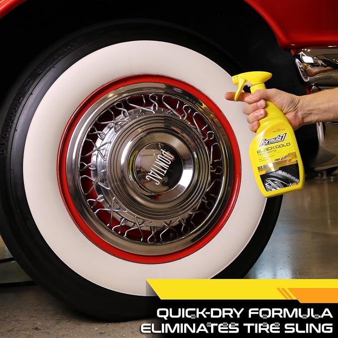 Formula 1 Black Gold, Long-Lasting Tire Shine Restores Glossy Black Color to Rubber and Plastic Trim, Water Resistant with UV Protection, 16 oz