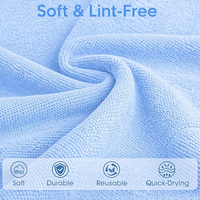 Microfiber Cleaning Cloth Roll - 100 Pack Tear Away Microfiber Paper Towels, Reusable, Washable, Scratch-Free, Kitchen Towels for Car, Home, Kitchen, Glass, Dishes (Blue)