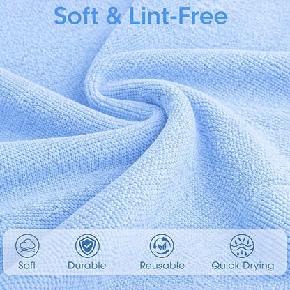 Microfiber Cleaning Cloth Roll - 100 Pack Tear Away Microfiber Paper Towels, Reusable, Washable, Scratch-Free, Kitchen Towels for Car, Home, Kitchen, Glass, Dishes (Blue)