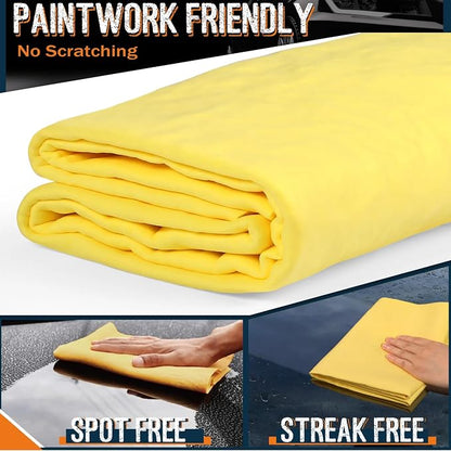 Premium Shammy Towel 2 Pack 26"x17" Super Absorbent Car Drying Towel, Soft Reusable Chamois Cloth, Dust Remove, No Scratch/Spot/Streak, Yellow