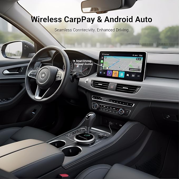 2-in-1 Wireless CarPlay Adapter 2026 for Apple iPhone & Android Auto Adapter, Plug&Play CarPlay Dongle Converter, Fast Auto-Connect,Compact Design Fast Stable Connection with USB/USB-C Port (Grey)