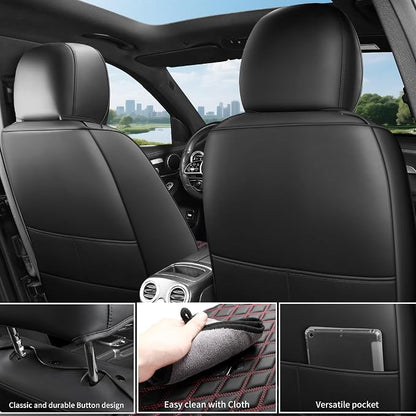 Front Automotive Seat Covers Set of 2,Universal Precision Fit Contoured Thick Nappa Leather Automotive Seat Covers & Accessories Waterproof Car Seat Covers SUV Truck,Style1 Black Red Line