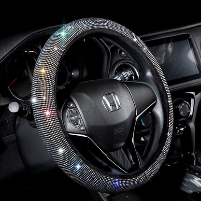 Valleycomfy Steering Wheel Cover for Women Men Bling Bling Crystal Diamond Sparkling Car SUV Wheel Protector Universal Fit 15 Inch (Black with Colorful Diamond,Standard Size(14" 1/2-15" 1/4))