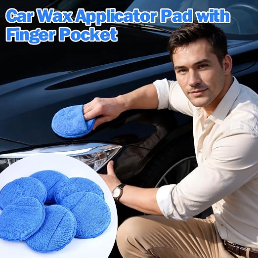 12 Pack Microfiber Wax Applicator Pads with Finger Pocket,Foam Car Wax Applicator Polishing Pads Microfiber Applicator Pad for Car Detailing & Cleaning (5 inch, Blue)