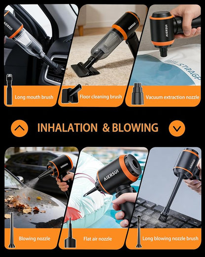 Handheld Cordless Vacuum Cleaner 4-in-1 Portable mini car Vacuum Cleaner, car Vacuum Cleaner and Hair Dryer, car Type-C Charging, Office Desk, Keyboard, pet Hair (Basic Ｍodel)