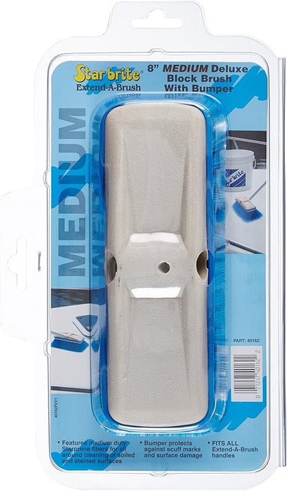 STAR BRITE Premium Medium Wash 8" Brush Head W/Bumper - Dual Connections Fit Either Standard 3/4" Threaded Poles or Extend-A-Brush Handles (Medium) (Blue) (040162)