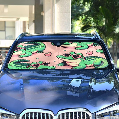 Alligator Crocodiles Pink Windshield Sun Shade Blocks UV Rays Sun Visor Protector Sunshade Accordion Folding Sun Reflector Auto for Car Truck SUV to Keep Your Vehicle Cool