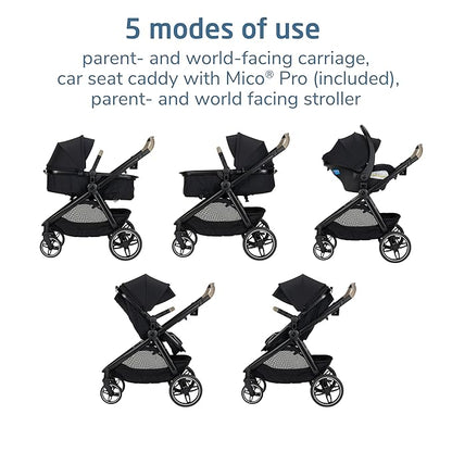 Maxi-Cosi Zelia Pro 5-in-1 Travel System with Mico Pro Infant Car Seat and Baby Stroller Combo, Reversible Seat, Large Wheels, Adjustable Handle, Newborn to Toddler, Lightweight, Caspian Caviar