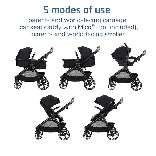 Maxi-Cosi Zelia Pro 5-in-1 Travel System with Mico Pro Infant Car Seat and Baby Stroller Combo, Reversible Seat, Large Wheels, Adjustable Handle, Newborn to Toddler, Lightweight, Caspian Caviar
