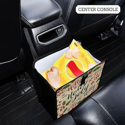 Car Trash Can Organizer Bin with Adjustable Strap for Back Front Seat Console Waterproof Leakproof Collapsible Portable 8.66 Inch Beige Cherries Holly Jolly