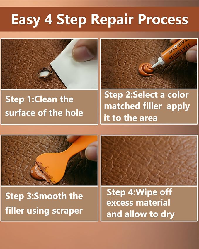 Leather Repair Kit for Furniture - 10 Color Vinyl Repair Kit for Sofa/Jacket/Car Seats/Purse/Shoes/Couch - Fix Scratches/Tears/Holes/Peeling on Bonded/Pleather/Genuine