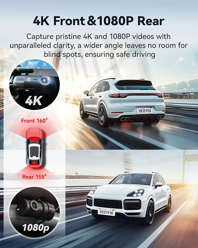 REDTIGER F9 Dash Cam 4K Front and Rear 1080P, 5.8GHz WiFi GPS Car Camera with APP Control, Dual Dash Camera for Cars, Loop Recording, WDR Night Vision, Parking Mode(SD Card Not Included)