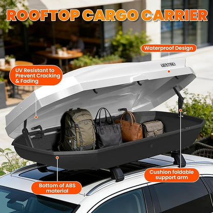 21 Cu Ft Cargo Box, Hard Shell Roof Cargo Carrier with Security Keys, 70.08" x 34.57" x 14.53" Roof Box, Dual-Sided Opening, Tool-Free Install, White