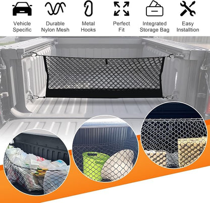 Truck Bed Cargo Net for Dodge Ram 1500 2019-2024 2025, Envelope Style Pickup Cargo Net with Storage Bag, Heavy Duty Elastic Mesh Organizer with Carabiners, Secures Groceries & Gear