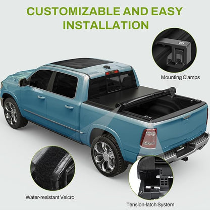 AUTOSAVER88 Soft Roll Up Truck Bed Tonneau Cover Compatible with 2016-2023 Toyota Tacoma (Excl. Trail Edition) 5ft Bed with Deck Rail System