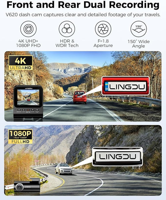 4K Dash Cam Front and Rear, WiFi6 Dash Camera for Cars, HDR Dashcam with Voice Control ADAS GPS, Night Vision, Motion Detection 24H Parking Mode, Advanced Timeline Playback APP, 64GB Card Included