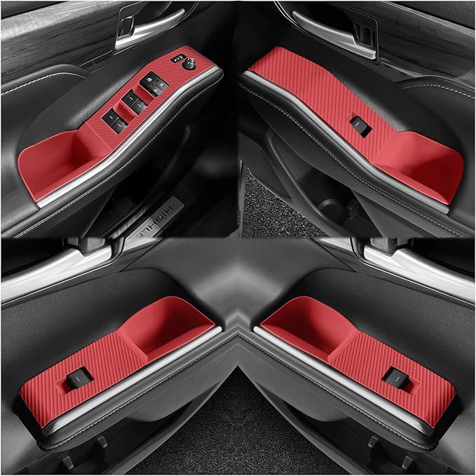 Temmis 4PCS Car Door Window Switch Panel Cover for Toyota Highlander 2020-2026, Auto Interior Decor Accessories Armrest Trim Silicone Style Kit-Red