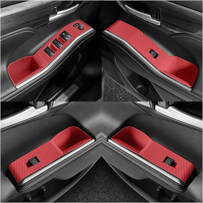 Temmis 4PCS Car Door Window Switch Panel Cover for Toyota Highlander 2020-2026, Auto Interior Decor Accessories Armrest Trim Silicone Style Kit-Red