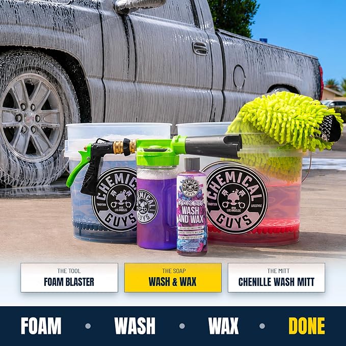 Chemical Guys Extreme Bodywash & Wax Foaming Car Wash Soap - Soap for Foam Cannons, Foam Guns, or Bucket Washes for Cars, Trucks, Motorcycles, RVs, and More, Grape Scent - 128 oz (1 Gallon)