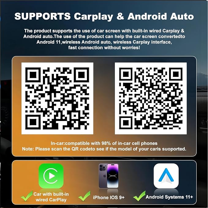 2026 Upgraded Wireless Carplay Adapter,4 in 1 Screen Mirroring Support Mirror Link/AirPlay for iPhone CarPlay & Android Auto,Mini USB/Type-C Plug & Play Car Play Adapter, Wired to Wireless No Latency