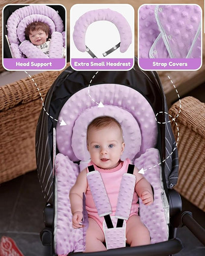 BOMOLOUR Infant Car Seat Insert with Removable Cushion for Baby Preemie Newborn Infant, Reversible carseat Insert Head Body Support Fits for Stroller, Baby Swing, Rocker, Bouncer, Bassinet - Purple