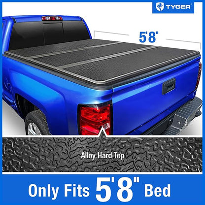 Tyger Auto T5 Alloy Hardtop Truck Bed Tonneau Cover Compatible with 2007-2013 Chevy Silverado / GMC Sierra 1500 | Fleetside 5'8" Bed (69") | TG-BC5C3003 Hard Folding Tri-Fold Pickup Truck