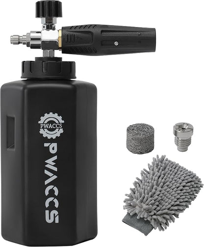 PWACCS Foam Cannon for Pressure Washer, Adjustable Car Wash Foam Cannon, Big Mouth Snow Foam Lance with 1/4" Quick Connect, Thick Foam Power Wash Foam Blaster 1.5 L, Additional Orifice Nozzle 1.1mm