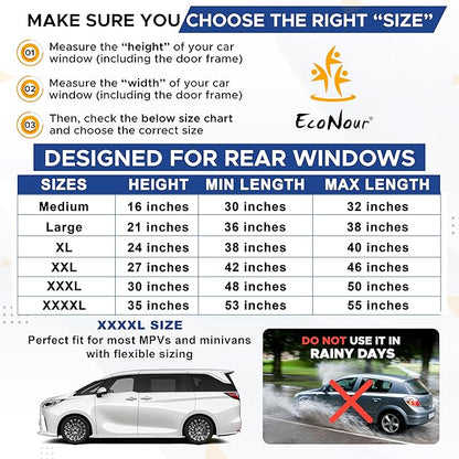 EcoNour Car Window Sun Shades for MPV & Minivan Sliding Door Rear Windows | Elastic Mesh Sunshade for Baby & Passenger Comfort | Car Window Accessories | 2 Pack Side Window Shades