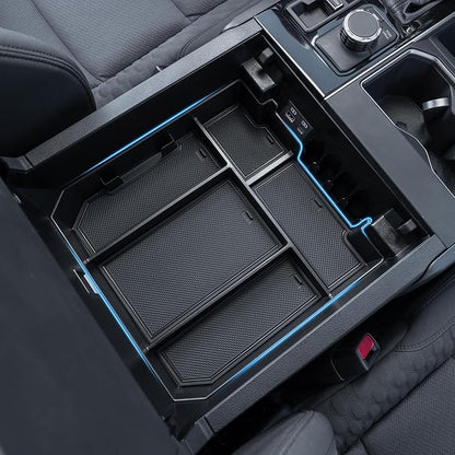 TOPINSTALL 5 Compartments Console Organizer Compatible with 2022-2026 Toyota Tundra/Sequoia 2023-2026, Plastic Armrest Storage Box Full Size Tray (Not for the Console with Safe)