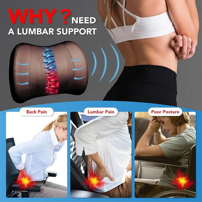 Lofty Aim Lumbar Support Pillow for Car, Memory Foam Lumbar Pillow for Lower Back Pain Relief - Back Cushion for Driving, Chair Support for Car-Office Chair, Wheelchair - Classic Brown