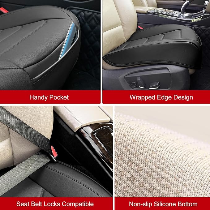 BOPUOVRE Car Seat Cover for Luxury & Comfort - PU Leather, Anti-Slip, Full Wrap Protection with Storage Pocket for Bottom Cushion - Universal Fit for 95% of Vehicles (Black,1 Piece)