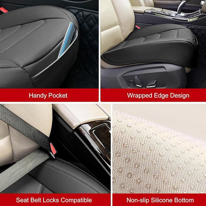 BOPUOVRE Car Seat Cover for Luxury & Comfort - PU Leather, Anti-Slip, Full Wrap Protection with Storage Pocket for Bottom Cushion - Universal Fit for 95% of Vehicles (Black,1 Piece)