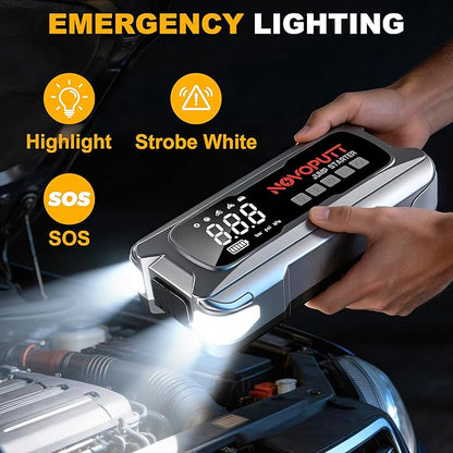 6000A Jump Starter with Air Compressor, PD 65W Fast Recharging,Portable Car Battery Jumper Starter for All Gas &10.0L Diesel, Dual Cylinder Fast Inflator with Light,12V Battery Booster Emergency Kit