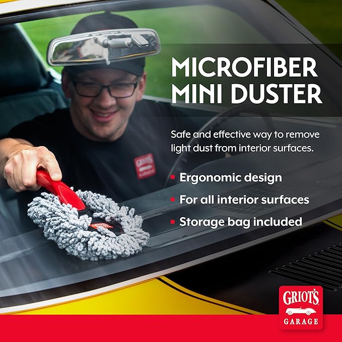 Griot's Garage Microfiber Mini Duster for Car Interior Cleaning and Detailing, Cleans Paint, Glass, Chrome, and Trim, Storage Bag Included, 11412