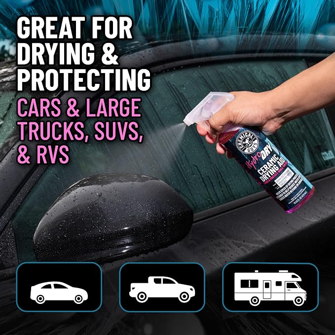 Chemical Guys HydroDry, Ceramic Drying Aid - 16 oz Quick Detail Spray Enhances Shine and Protection After Wash, Safe for Cars, Trucks, SUVs, Motorcycles, and RVs - Hydrophobic Gloss Booster