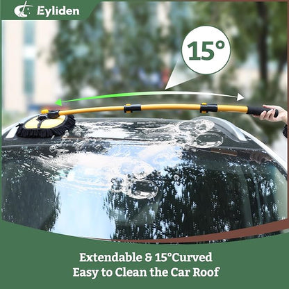 Eyliden Car Wash Brush Mop with Long Handle, Yellow & Black | 90° Swivel Head with 45° Angle Lock, 2 Scratch-Free Microfiber Heads, Car Detailing Kit, for Car Truck RV