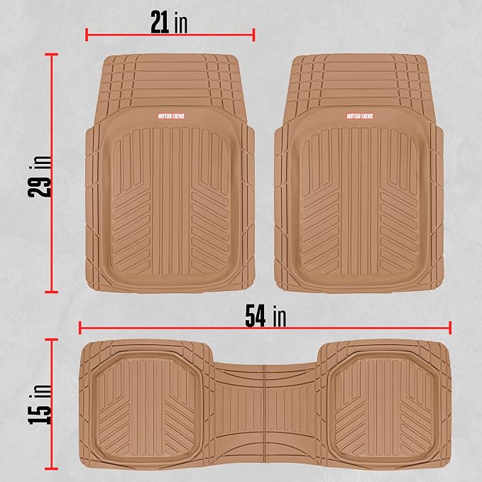 Motor Trend FlexToughXL Floor Mats for Cars Full Set, All-Weather Rubber Automotive Floor Mats, Waterproof Heavy Duty Car Mats, Flexible Floor Liners for Car Truck Van SUV, Car Floor Mats (Beige)