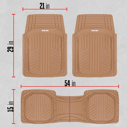 Motor Trend FlexToughXL Floor Mats for Cars Full Set, All-Weather Rubber Automotive Floor Mats, Waterproof Heavy Duty Car Mats, Flexible Floor Liners for Car Truck Van SUV, Car Floor Mats (Beige)