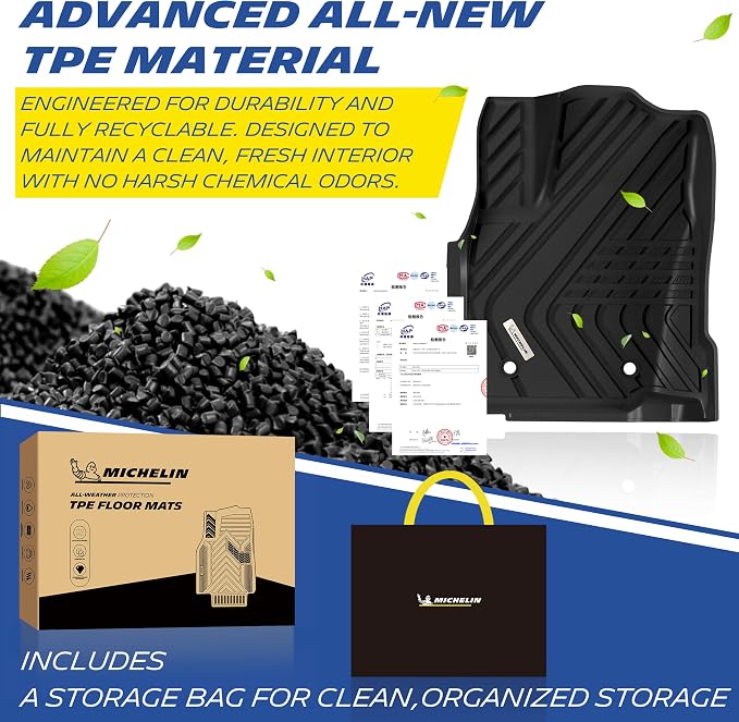 Michelin Vehicle Mats, All-Weather TPE Custom Fit Liner for 2024-2026 Toyota Tacoma Double Cab Auto Tran TRD/SR/SR5/Limited, Not Fit Hybrid or XtraCab, Elite