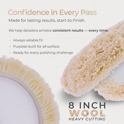 TCP Global 8" 100% Wool Polishing & Buffing Pad (3 Pack) with Hook and Loop Backing - Wool Buffing Pad for Automotive, Marine, Truck, RV & Compound Cutting