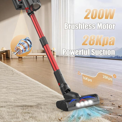 Snacorp Cordless Vacuum Cleaner Upgraded 200W 45Mins Rechargeable with 3 Suction Modes Anti-Tangle Wireless Vacumm with Touch Screen LED Light Lightweight Wireless Vacuum for Home Pet Hair Floors Car