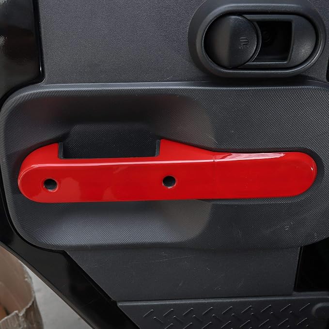 Car Inner Door Grab Handle Decor Frame Cover Trim for 2007-2010 Jeep Wrangler JKU 4-Door (Red)