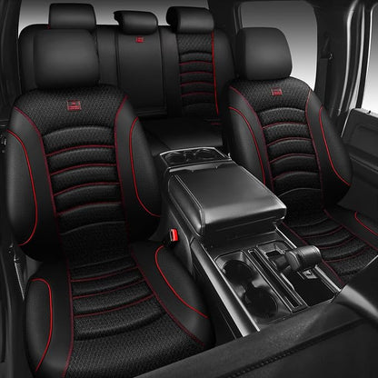 CAR PASS Comfortable 3D Foam Mesh Leather Car Seat Covers Full Sets, Air Cool Mesh Breathable Seat Covers for Car, Universal 5 Seats Fit for SUV Truck Sedan Automotive, Airbag Compatible,Black Red