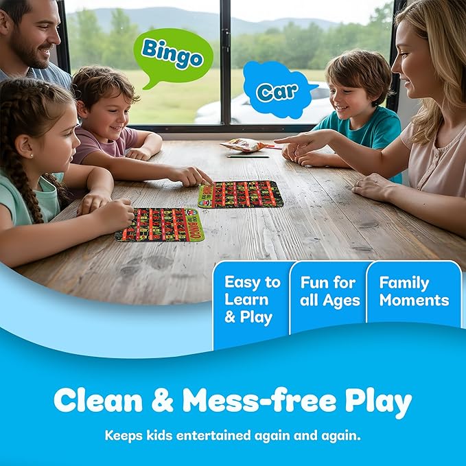 GSM Brands Car Bingo Travel Games for Kids – Fun Road Trip Scavenger Hunt Card Game (5 Pack)