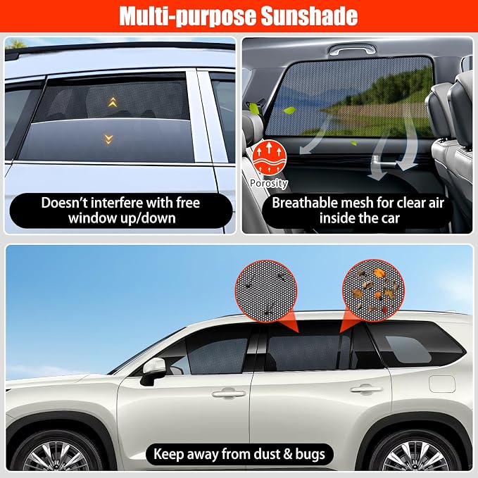 XCBYT Car Window Shades for 2021-2025 Highlander, Sun Shade for Car Baby Side Window with Breathable Mesh, Blocking 99% UV Glare and Privacy Protection, Safe Driving for Napping Camping (4 PCS)