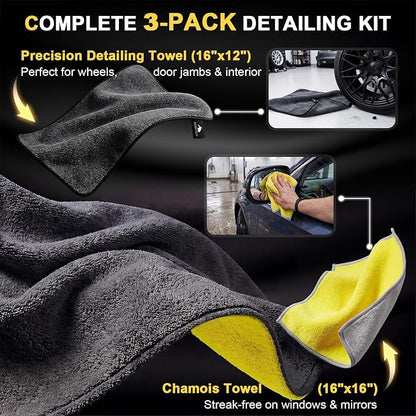 SMINDER 1400 GSM Car Drying Towels Car Detailing– XXL Microfiber Towels for Cars, Trucks (48" x 24"), Ultra-Absorbent, Streak-Free, Scratch-Free, No Water Spots, Double-Twist Pile & Edgeless Design